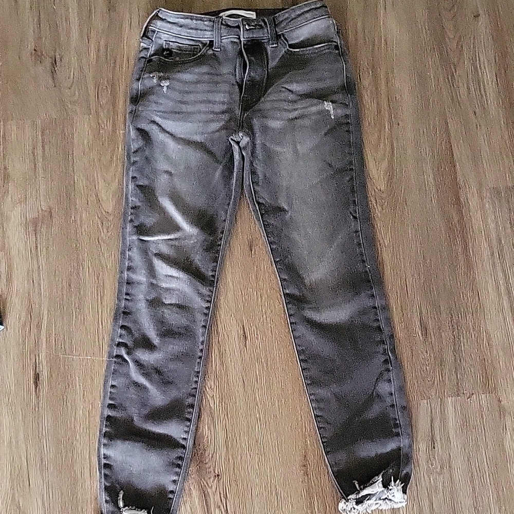 KanCan Black Washed Skinny Jeans with Distressed Hem